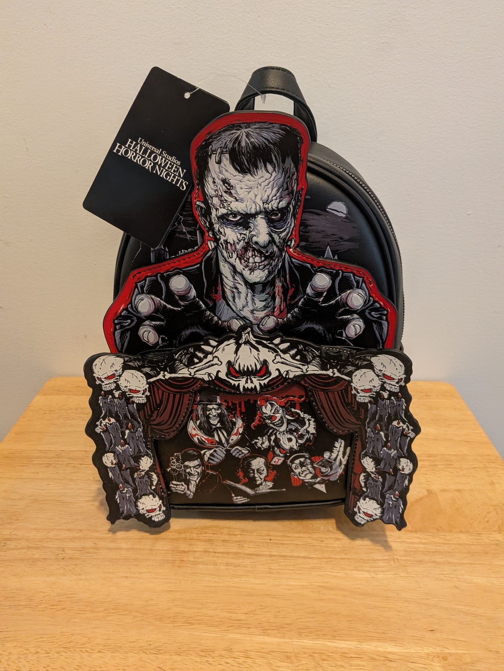 Universal Black Backpack with Red & White Horror Graphic
